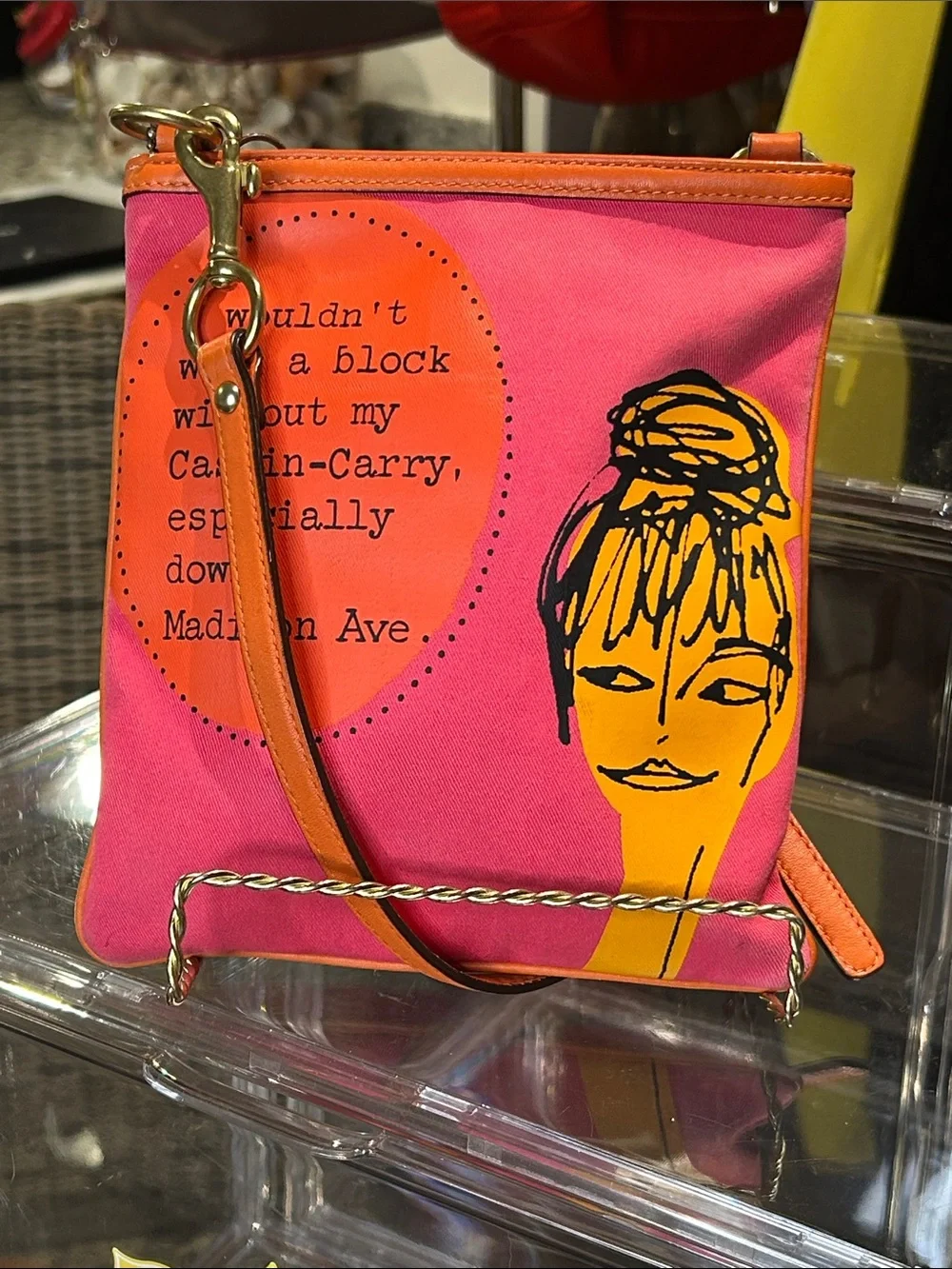 Coach Bonnie Cashin-Carry Kisslock Coin Pocket 08” 7.5”x 8.5” Magenta Orange EUC